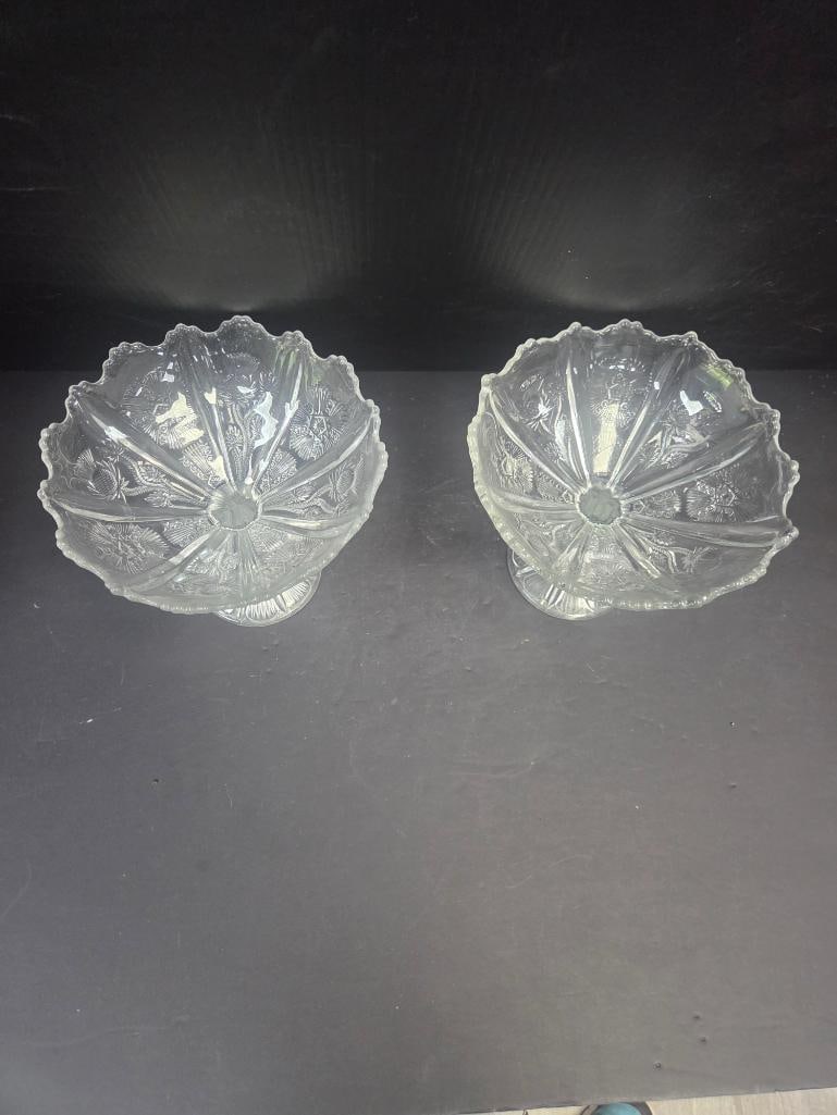 Pair of Pressed Glass Thistle Pattern Footed Compotes EAPG - 2