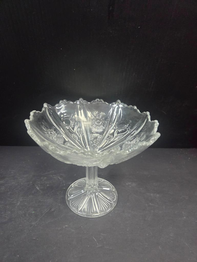 Pair of Pressed Glass Thistle Pattern Footed Compotes EAPG - 3