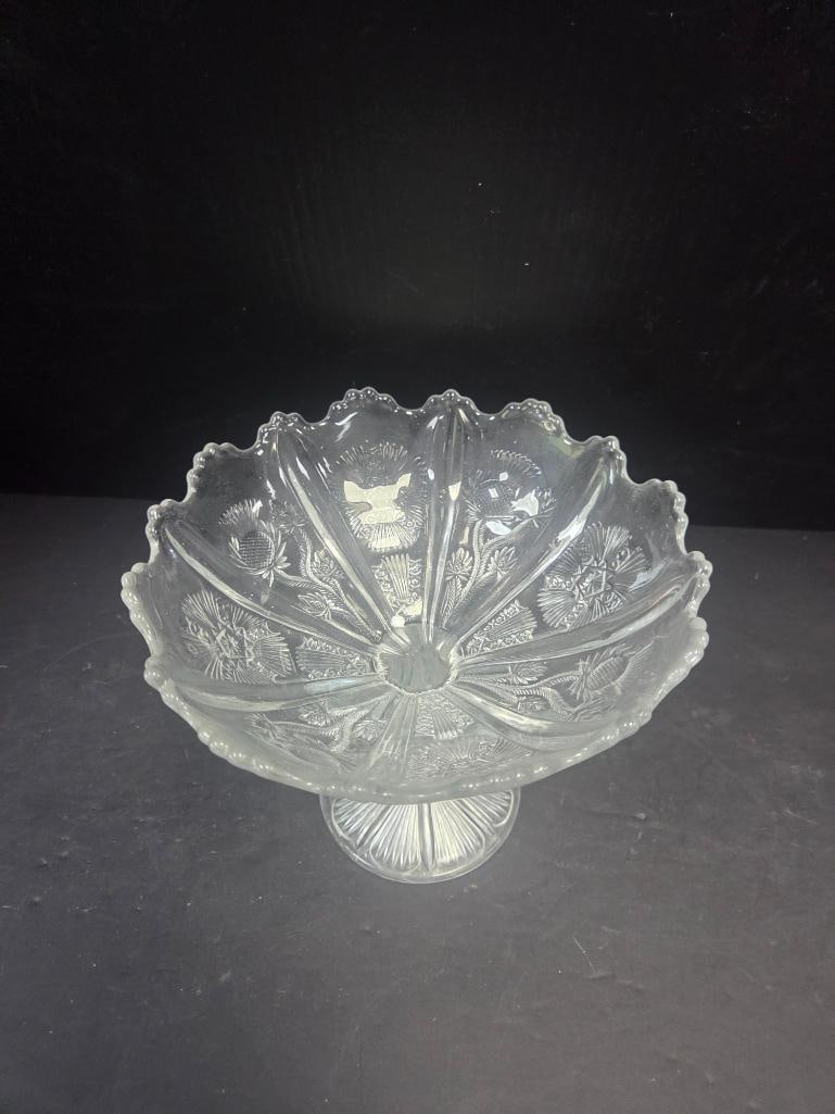 Pair of Pressed Glass Thistle Pattern Footed Compotes EAPG - 6