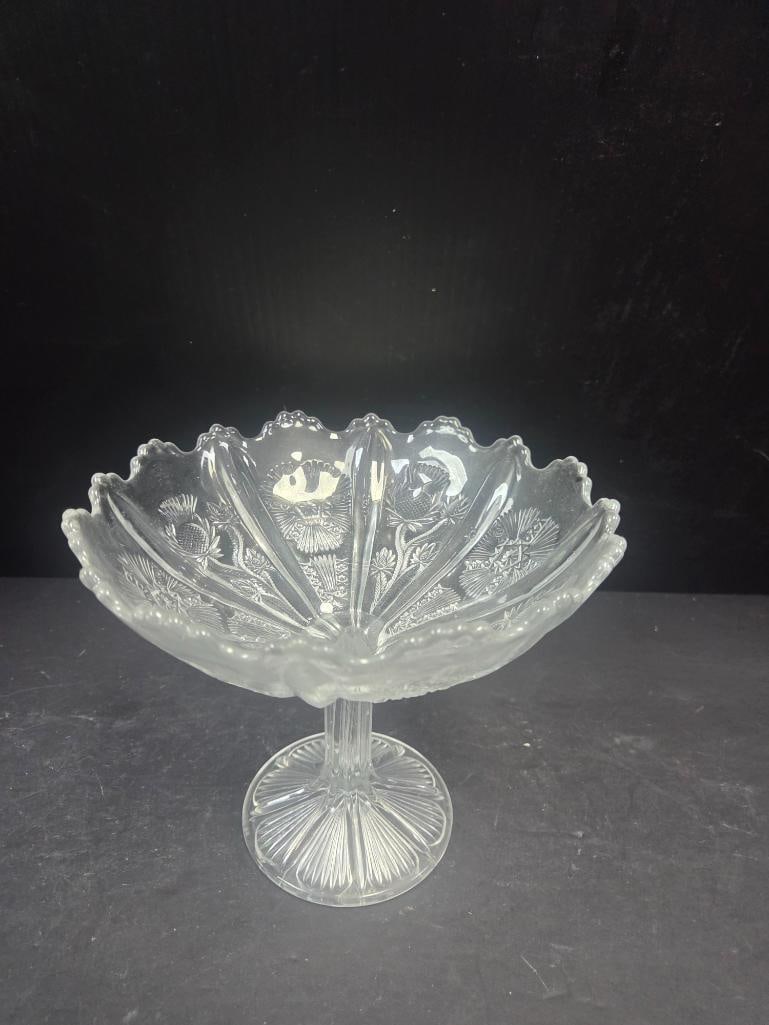 Pair of Pressed Glass Thistle Pattern Footed Compotes EAPG - 7