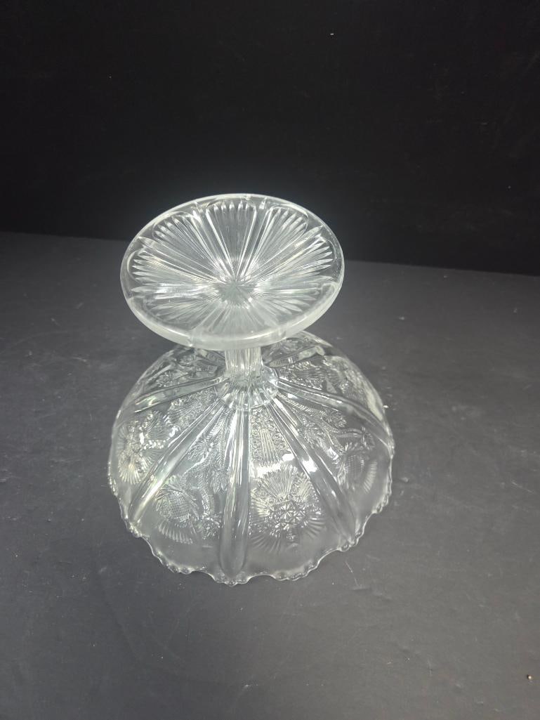 Pair of Pressed Glass Thistle Pattern Footed Compotes EAPG - 8