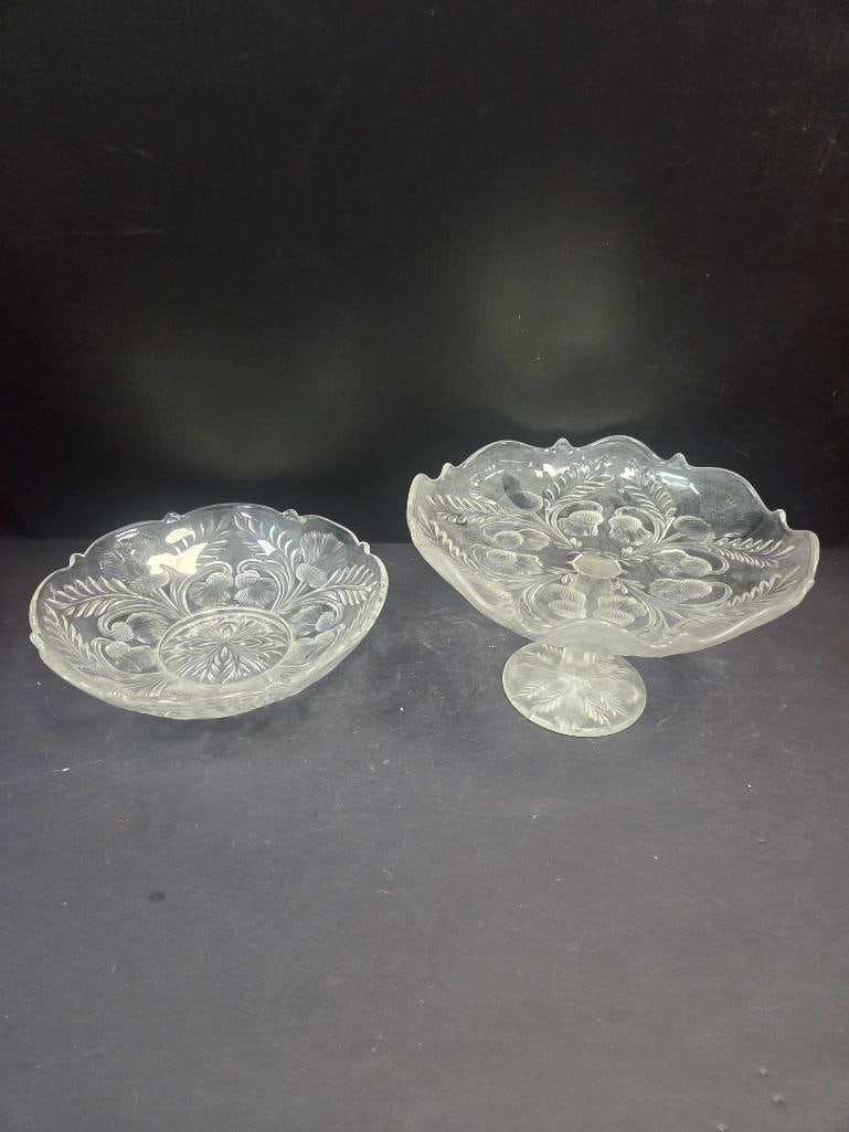Pressed Glass Fern Pattern Bowl and Footed Compote (1 of 8)