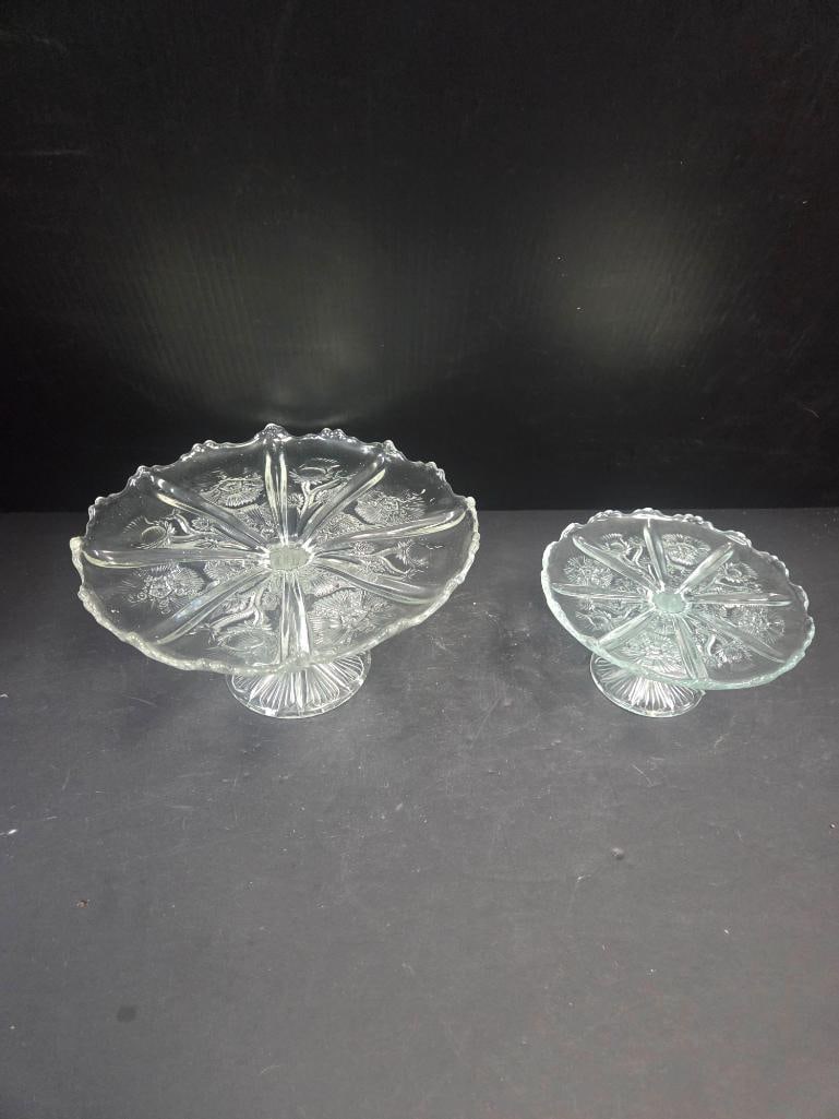 Pair of Pressed Glass Thistle Pattern Cake Stands, Graduated Sizes (1 of 7)