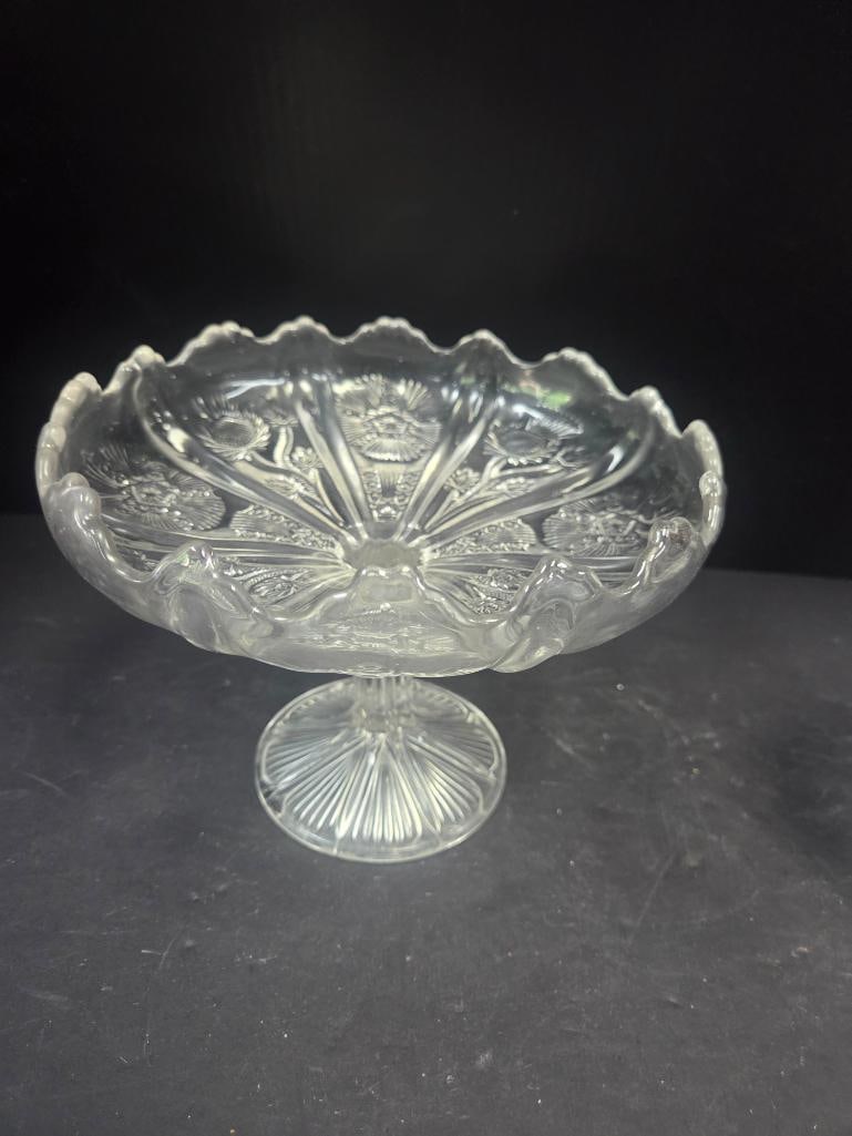 Pair of Pressed Glass Thistle Pattern Compotes EAPG - 3