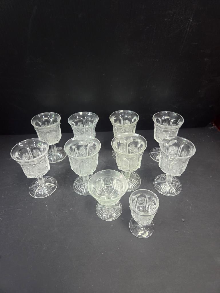 Grouping of Pressed Glass Thistle Pattern Goblets (1 of 9)