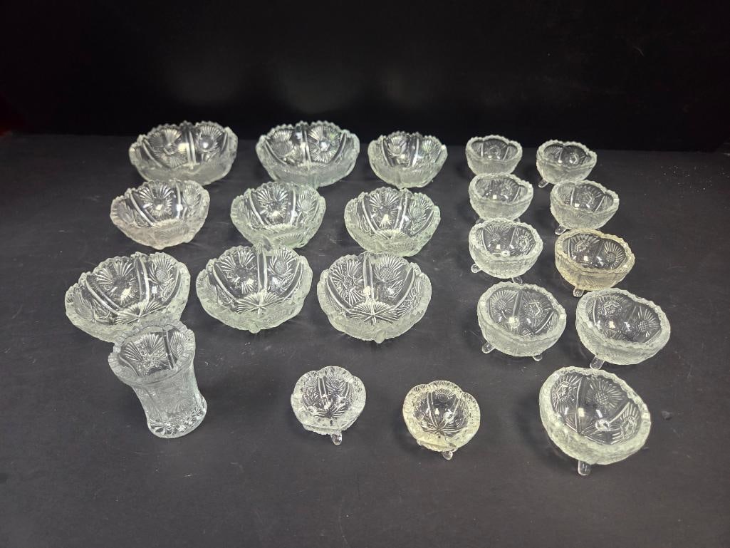Large Mixed Grouping of Pressed Glass Thistle Pattern Bowls and Nut Dishes (1 of 16)