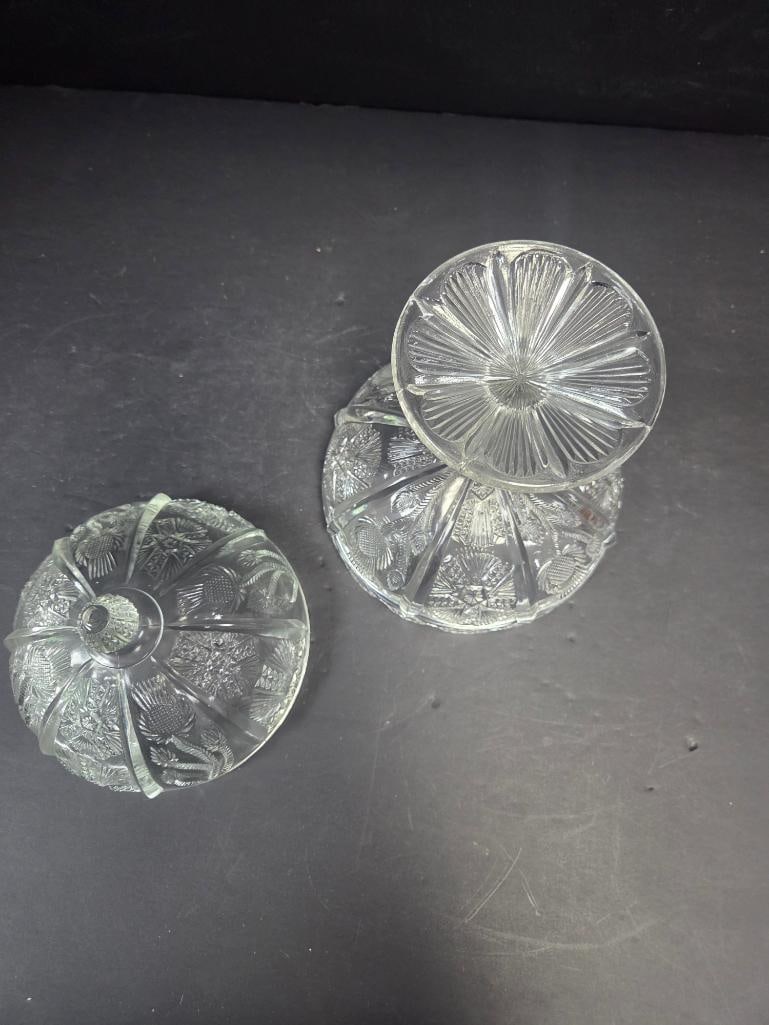 Pressed Glass Thistle Pattern Covered Candy Dish - 4