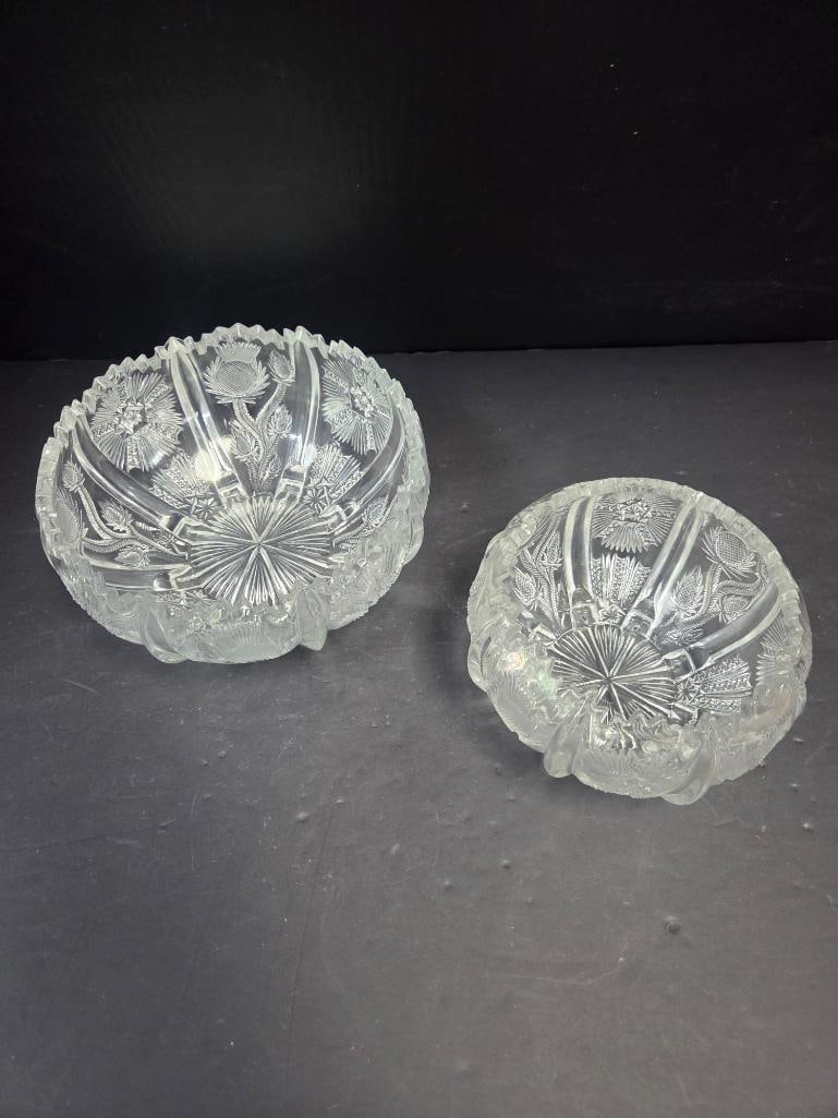 Pressed Glass Thistle Pattern Bowls, Graduated Sizes (1 of 3)