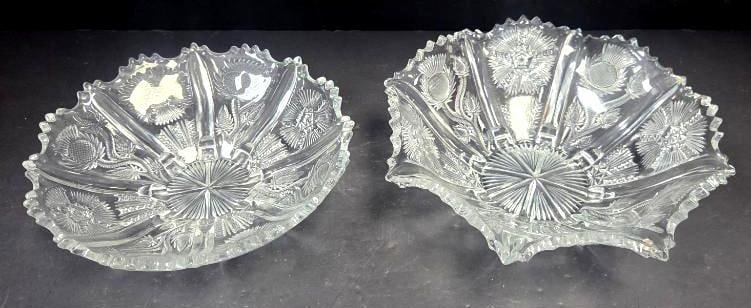 Pair of Pressed Glass Thistle Pattern Bowls, Ruffled Rim (1 of 6)