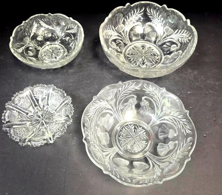 Mixed Grouping of Pressed Glass Fern Pattern Bowls and Dishes (1 of 9)