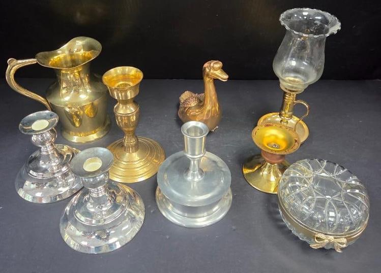 Mixed Grouping of Brass, Silver-Tone, and Glass Decorative Items (1 of 15)