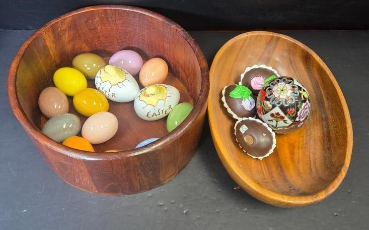 Two Wooden Bowls of Decorative Eggs (1 of 9)