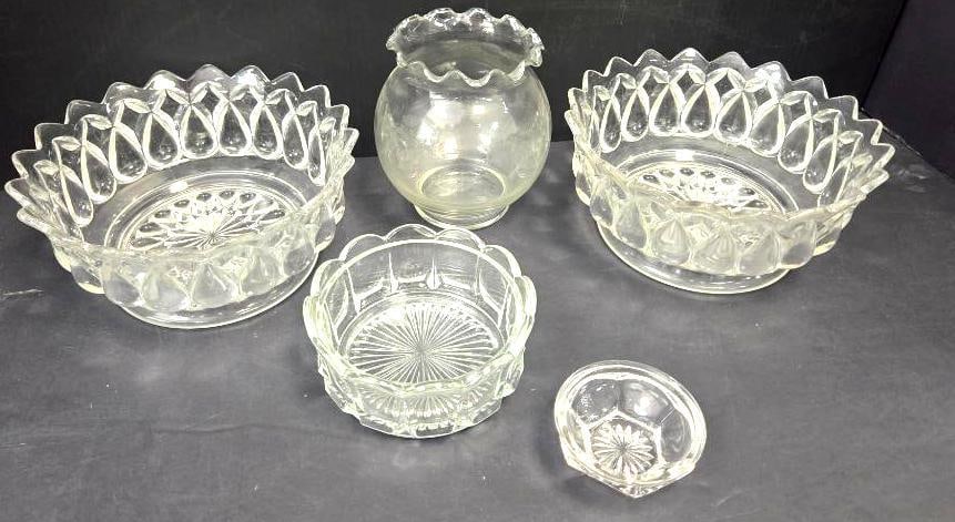 Pressed Glass Bowl Grouping, Five Pieces (1 of 14)