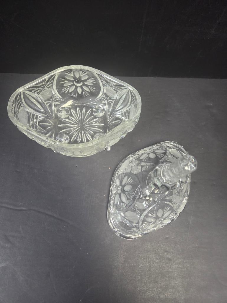 Cut Crystal Footed Covered Candy Dish - 3