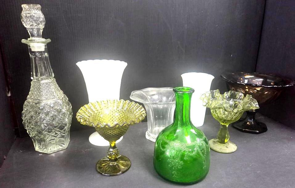 Assorted Colored and Clear Pressed Glass Grouping, Eight Pieces (1 of 20)