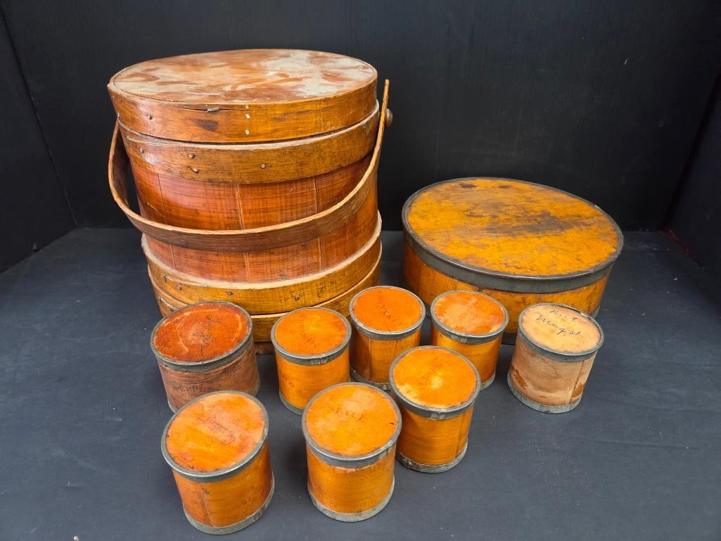 Antique Wooden Firkin and Pantry Box Grouping, Large Lot (1 of 10)