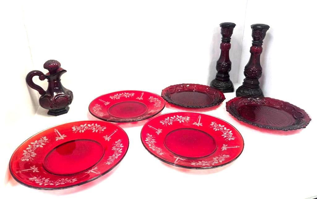 Avon 'Cape Cod Collection' Ruby Glass Grouping, Eight Pieces (1 of 8)