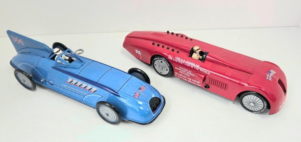 Pair of Vintage-Style Tin Land-Speed-Record Race Car Toys (1 of 7)