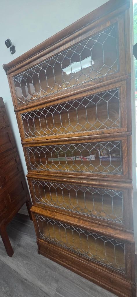 Second Matching Oak Stacking Barrister Bookcase with Leaded Glass Doors (1 of 4)
