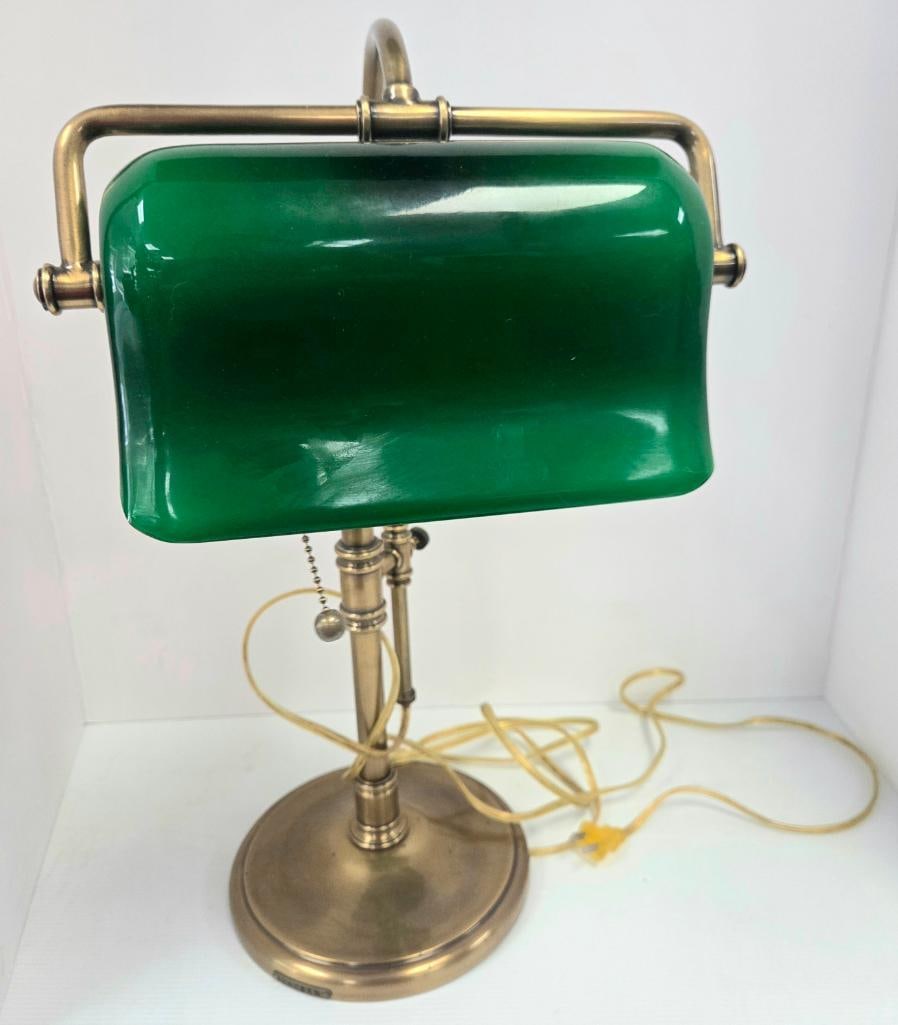 Brass Banker's Desk Lamp with Green Glass Shade (1 of 2)