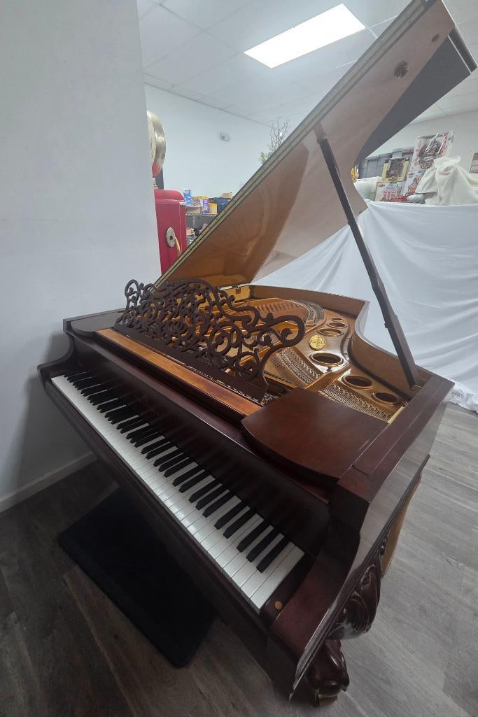 Story & Clark Mahogany Baby Grand Piano with Bench and Curved Side Table (1 of 9)