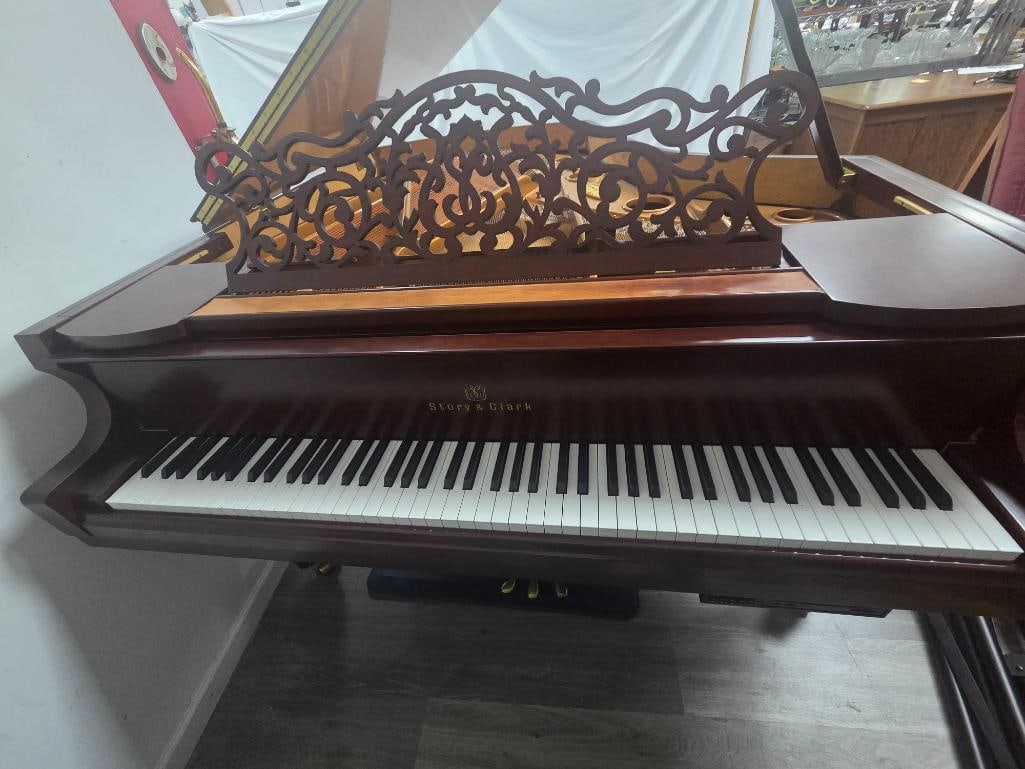 Story & Clark Mahogany Baby Grand Piano with Bench and Curved Side Table - 2