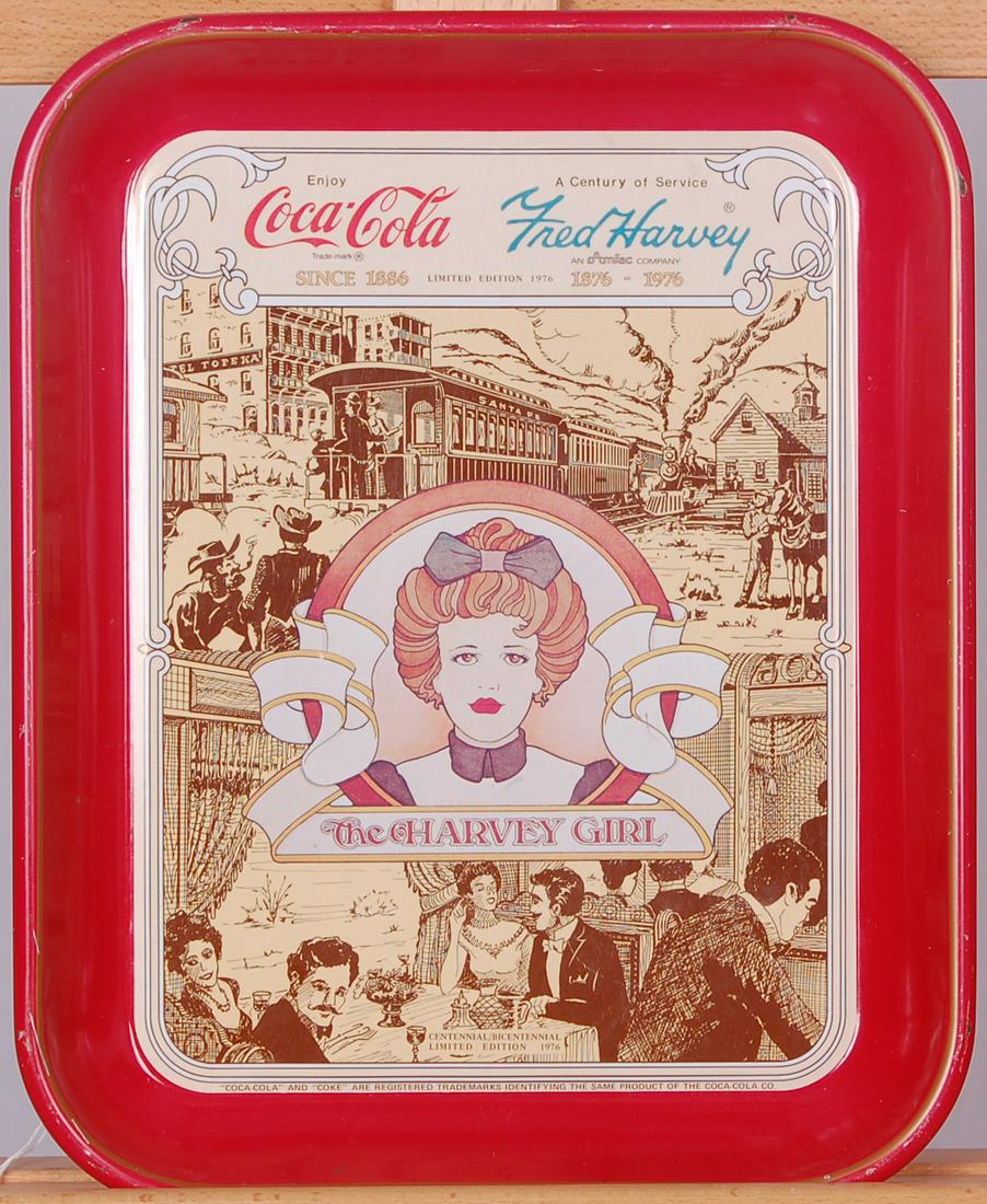 Fred Harvey Story - Coca Cola Metal Serving Tray from: Fred Harvey Story - Coca Cola Metal Serving Tray from 1976 Coca Cola Metal Serving Tray from 1976 featuring the Fred Harvey Story. Reverse of the tray features the printed story of Fred Harvey, the Sa