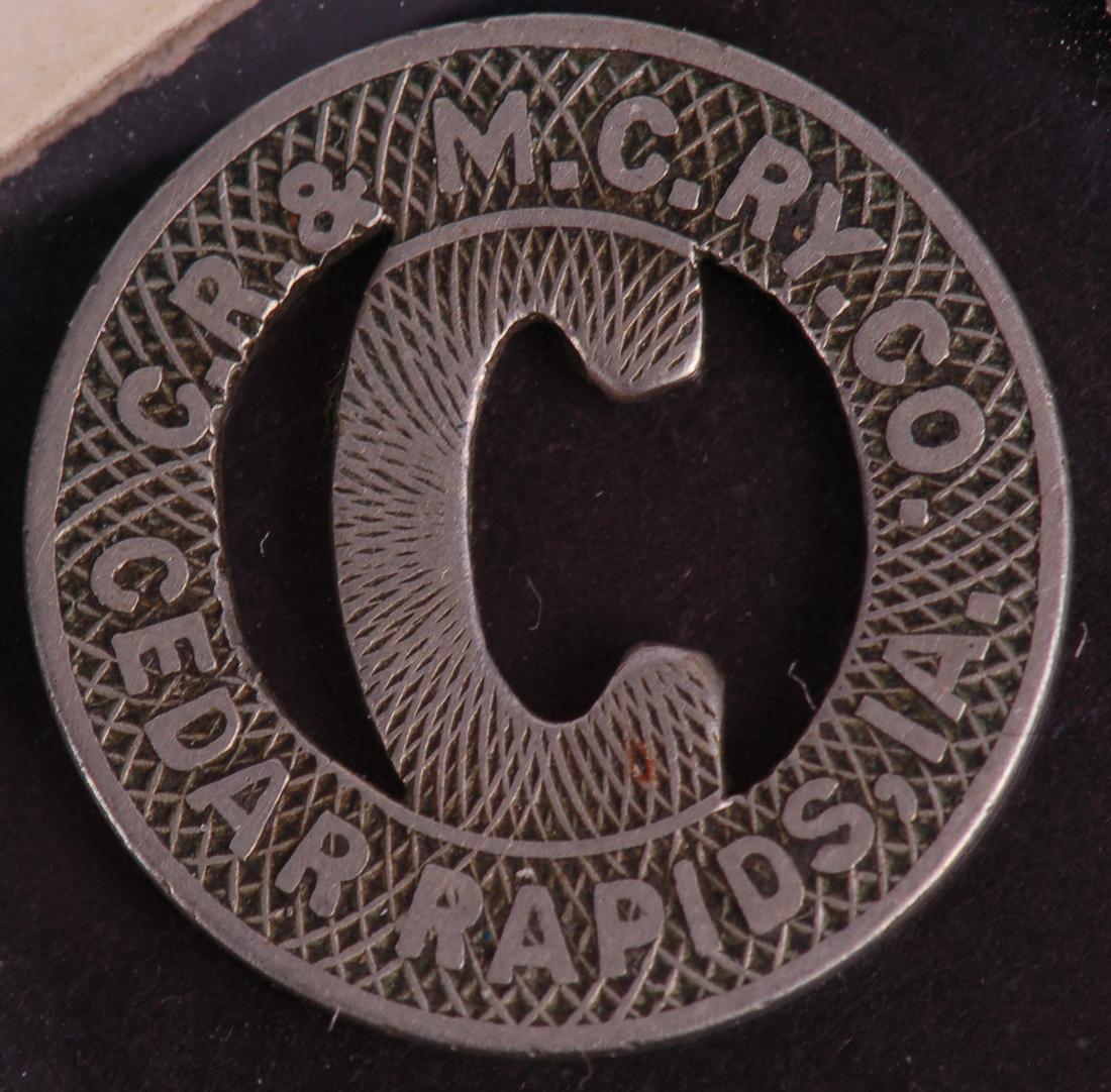 Cedar Rapids & Marion City Railway Token - Good For One: Cedar Rapids & Marion City Railway Token - Good For One City Fare Cedar Rapids & Marion City Railway Token - Good For One City Fare. Token is in good condition. Coin has the embossing of C.R. & M.C. R