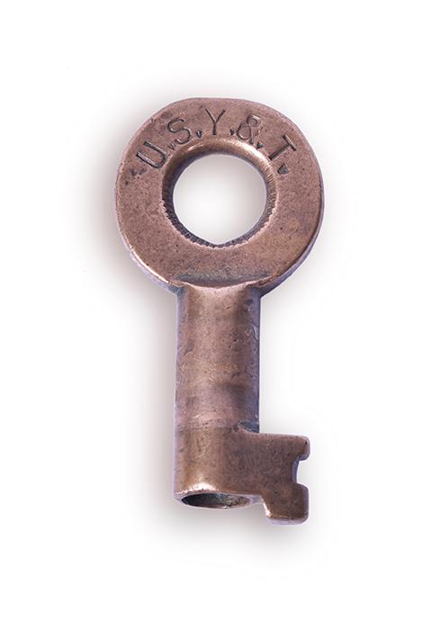 Union Stock Yard & Terminal Hollow Barrel Adlake Key: Union Stock Yard & Terminal Hollow Barrel Adlake Key Union Stock Yard & Terminal Hollow Barrel Adlake Key. This key is marked U.S. Y. & T. w/ 120 on the reverse and stamped Adlake.