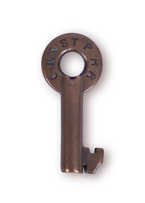 Chicago Milwaukee and St. Paul Railway / Milwaukee Road: Chicago Milwaukee and St. Paul Railway / Milwaukee Road Railroad switch lock key Chicago Milwaukee and St. Paul Railway / Milwaukee Road Railroad switch lock key. Stamped with CM&STPRR on the front of