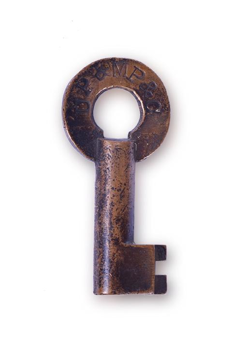 Union Pacific & Motive Power & Car Brass Railroad Key: Union Pacific & Motive Power & Car Brass Railroad Key Union Pacific & Motive Power & Car Brass Railroad Key. Stamped UP & MP & C on the front in serif lettering. No additional markings. Nice dark pati