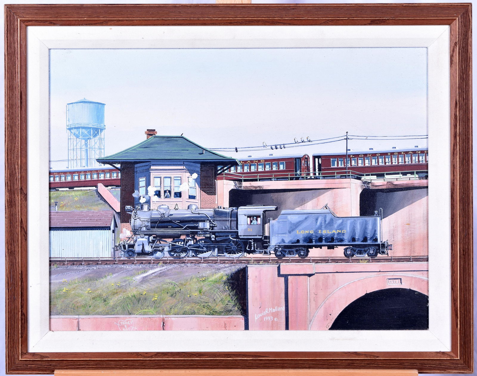 Louis Mallard, Long Island Railroad 4-6-0 Locomotive: Louis Mallard Long Island Railroad 4-6-0 Locomotive Passing a Switch Tower Acrylic on Illustration Board A Long Island Railroad 4-6-0 steam locomotive, running light, drifts by a switch tower while a