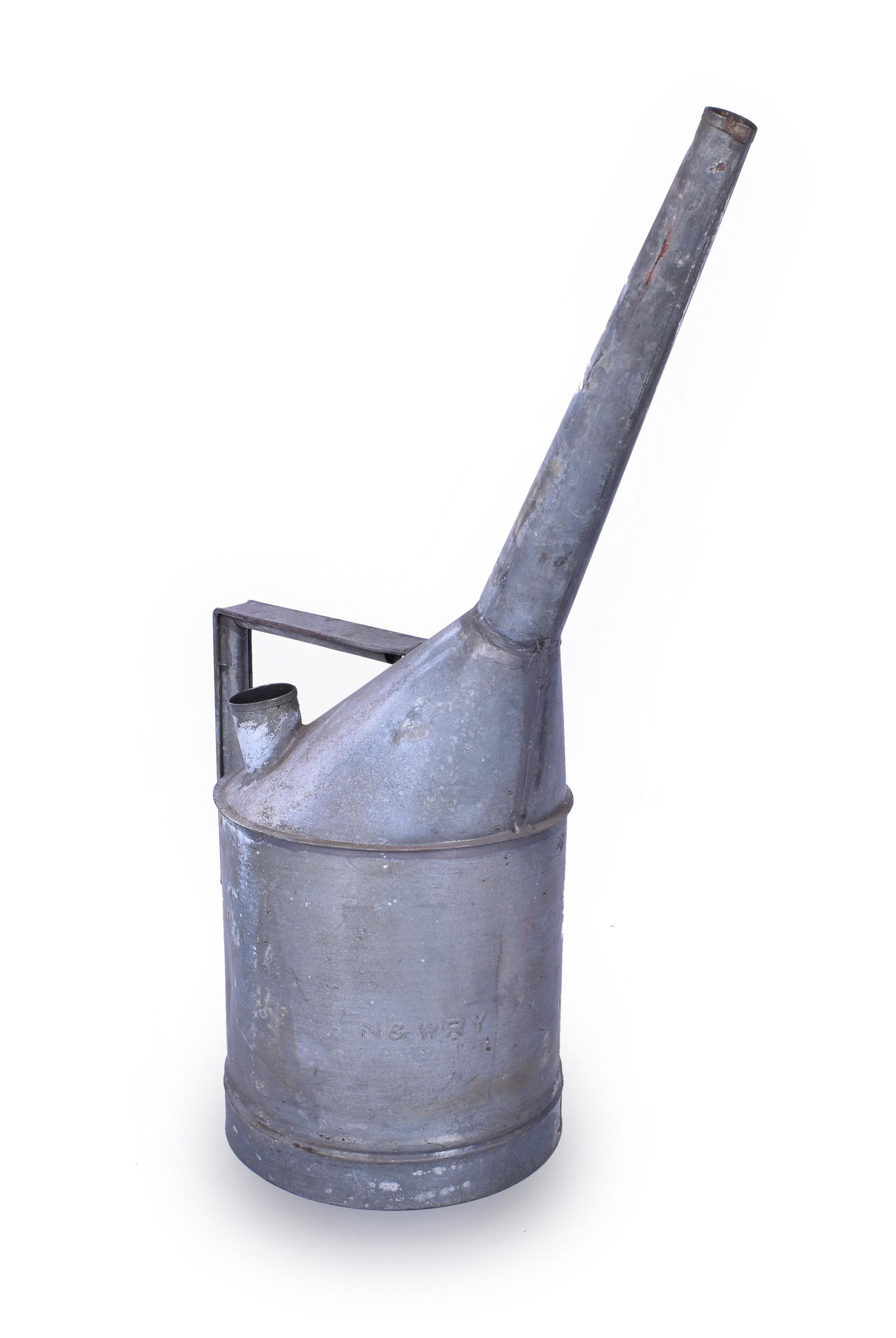 Norfolk & Western Railway Embossed Oiling Can: Norfolk & Western Railway Embossed Oiling Can Norfolk & Western Railway Embossed Oiling Can. Embossed with N&W RY Measures 24 1/2" tall with a 9" diameter base. Can has denting on the sides and some f