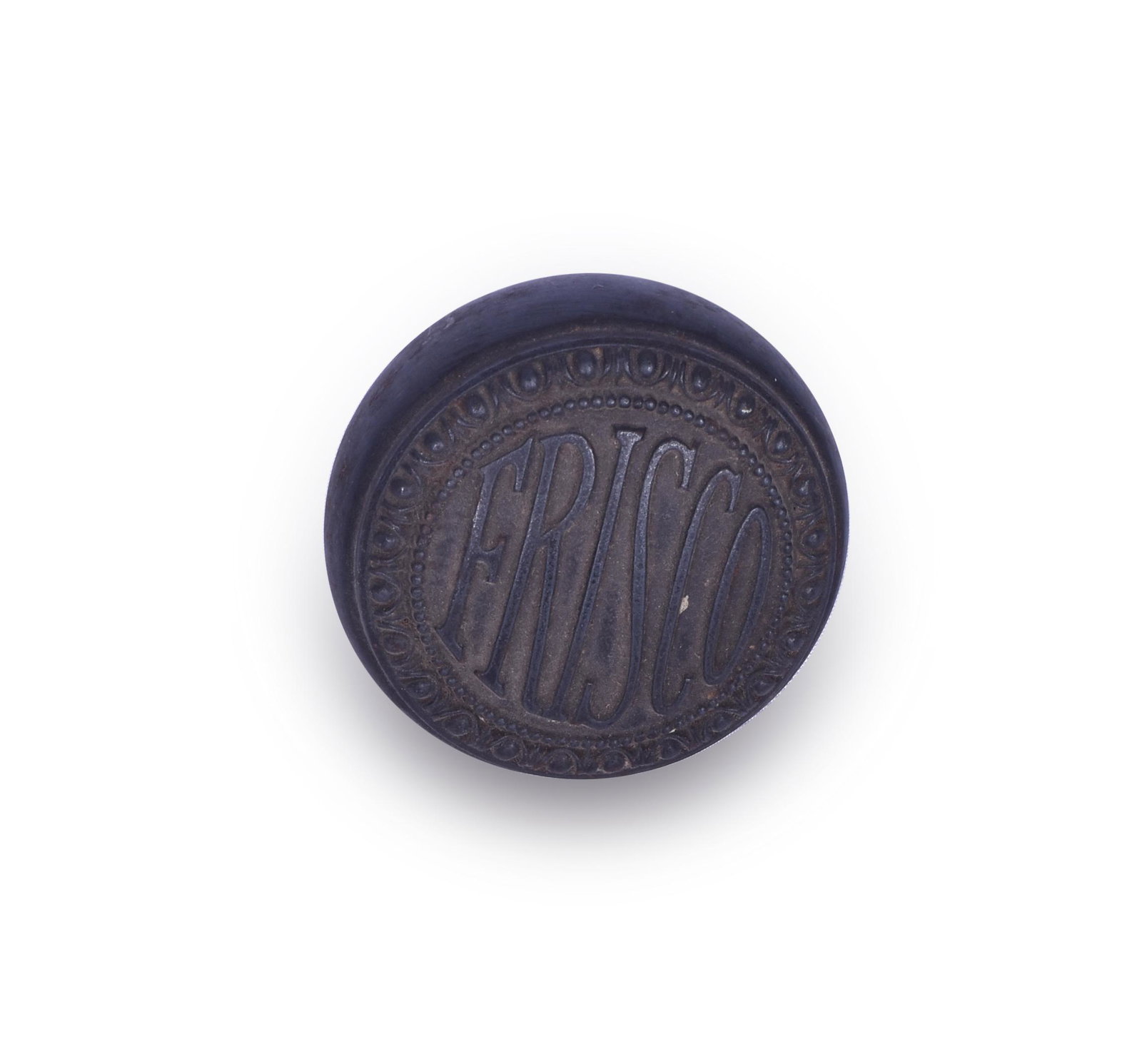 Frisco Railroad Door Knob: Frisco Railroad Door Knob Frisco Railroad Door Knob. Very ornate casting with FRISCO centered in the door knob. Knob measures 2 1/4" in diameter. Shaft square is 1/4" inch. See photos for best descrip