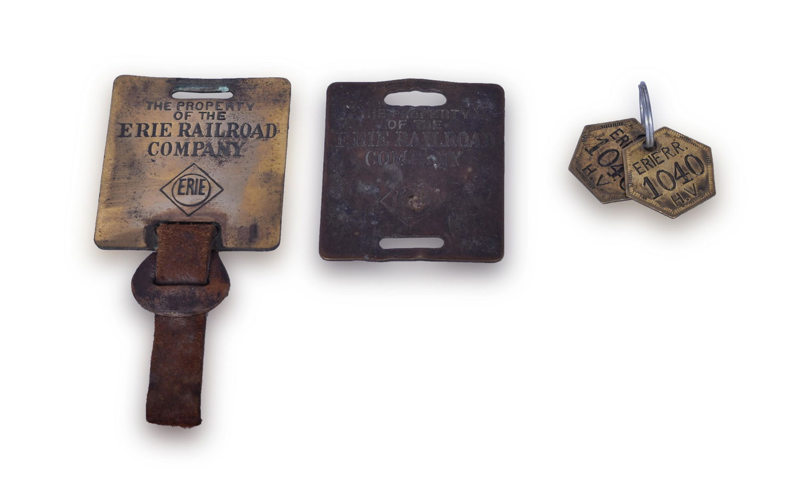Erie Railroad Pair of Brass Luggage Tags and Tool Check (1 of 8)