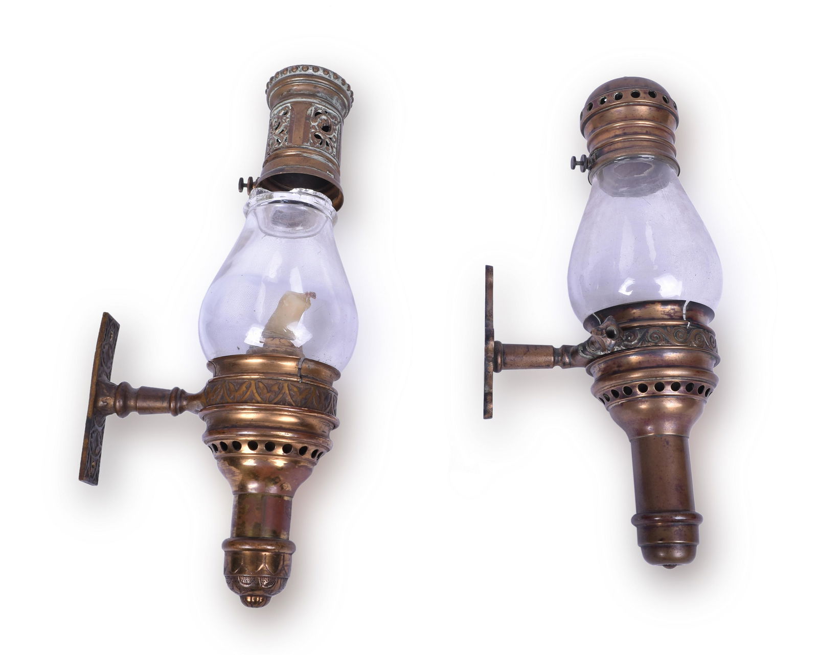 Pair of Brass Candle Lit Railroad Wall Lamps - 13" and (1 of 4)