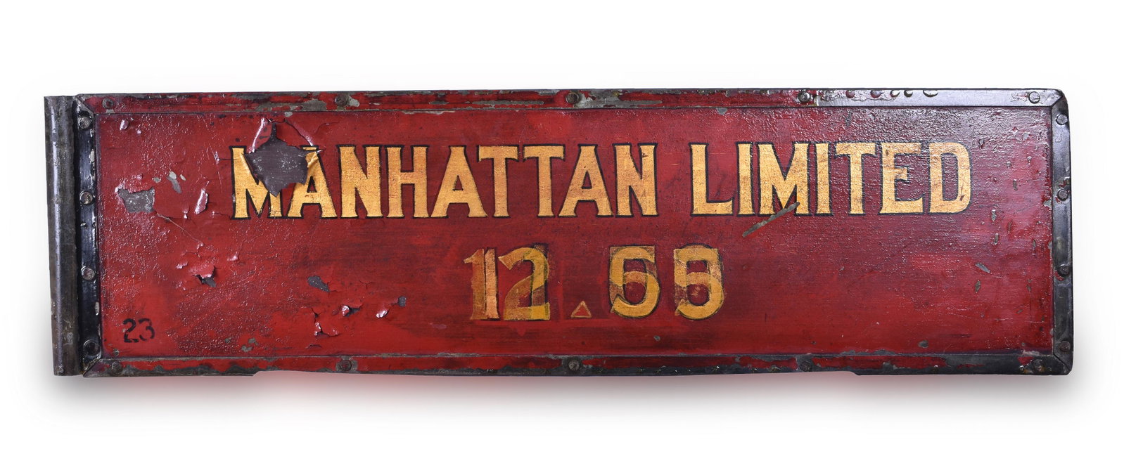 Pennsylvania Railroad Manhattan Limited / The: Pennsylvania Railroad Manhattan Limited / The Cincinnati Limited Gate Sign Pennsylvania Railroad Manhattan Limited / The Cincinnati Limited Gate Sign. This sign is the twin to lot 156. This sign measu