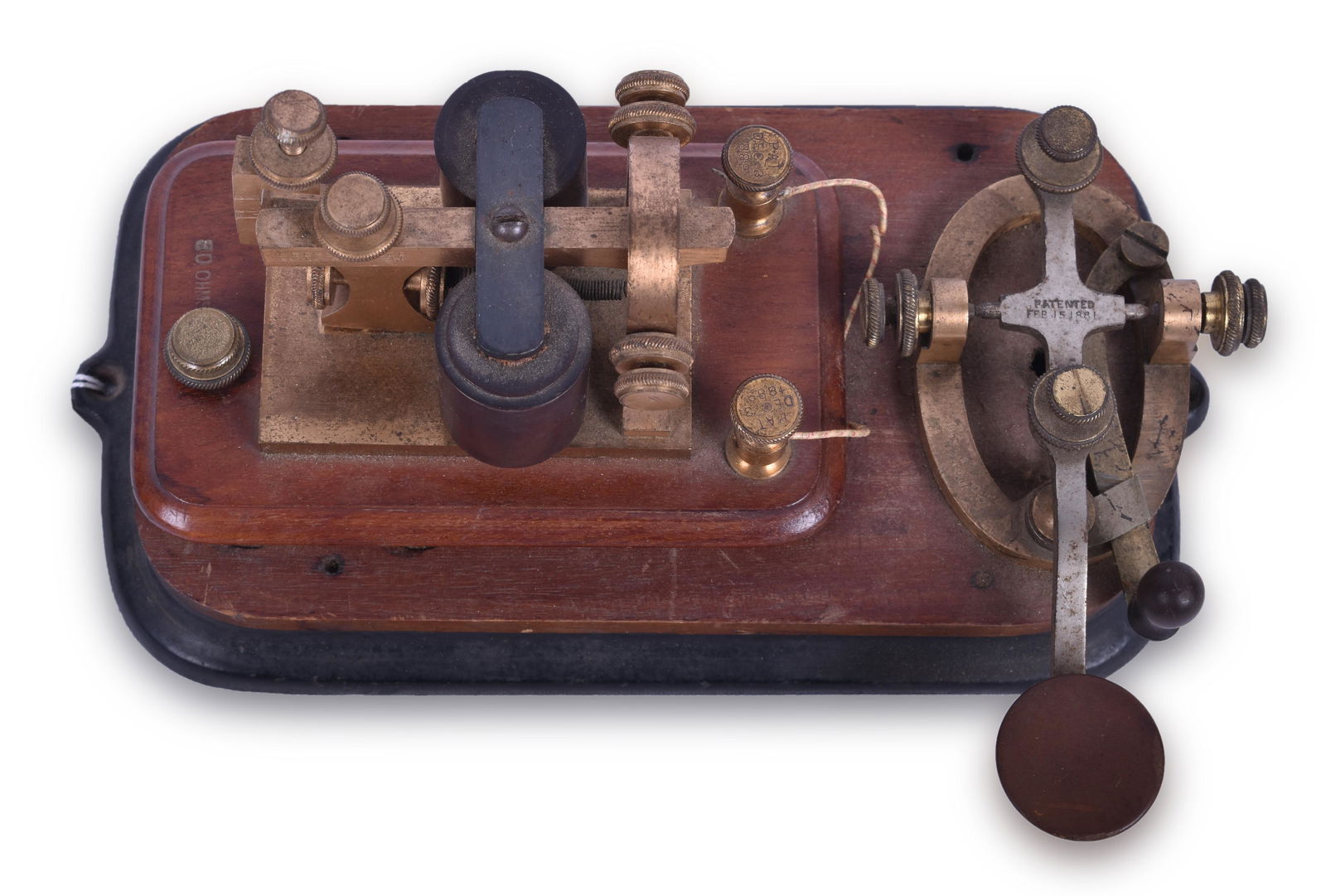 J.H. Bonnell Telegraph Key on Board w/ E.S. Greeley & (1 of 5)