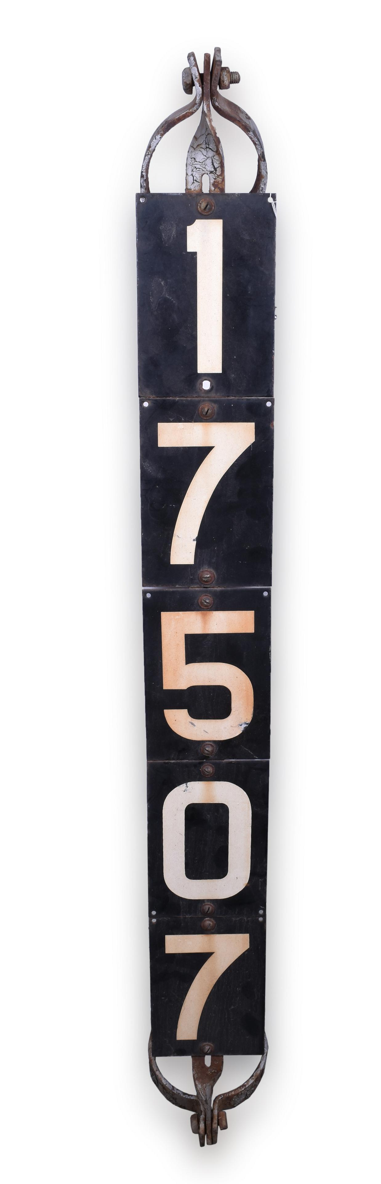 Railroad Signal Marker w/ Porcelain Numbers & Pole: Railroad Signal Marker w/ Porcelain Numbers & Pole Mount Brackets Marker measures 50" x 5 1/2". Pole mount brackets are for 5 1/2" diameter pole. See photos for best description.
