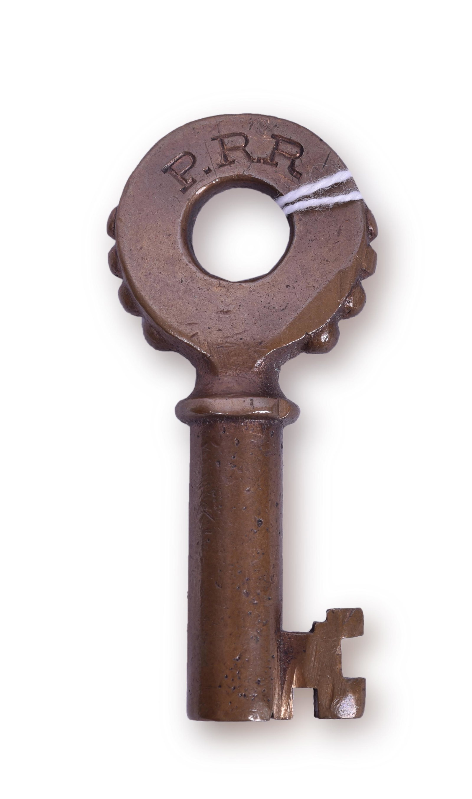 Pennsylvania Railroad Fraim Knobby Hilt Key w/ Serial: Pennsylvania Railroad Fraim Knobby Hilt Key w/ Serial Number and "K" stamping. Stamped PRR on the front with Fraim makers mark, serial number 8900, and "K". Key is clean with only minor pocket wear an