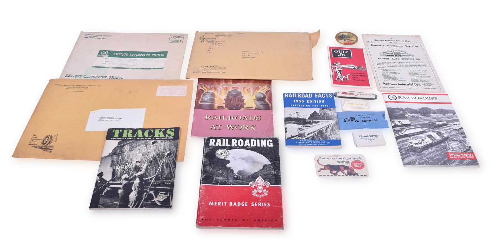 Large group of Railroad Promotional Items and Paper -: Large group of Railroad Promotional Items and Paper - Boy Scouts of America, Missouri Pacific, Baltimore and Ohio, American Associations of Railroads, etc Large group of railroad promotional items and