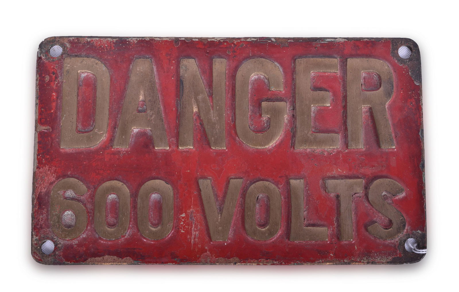 Cast Brass Danger 600 Volts Sign (1 of 2)