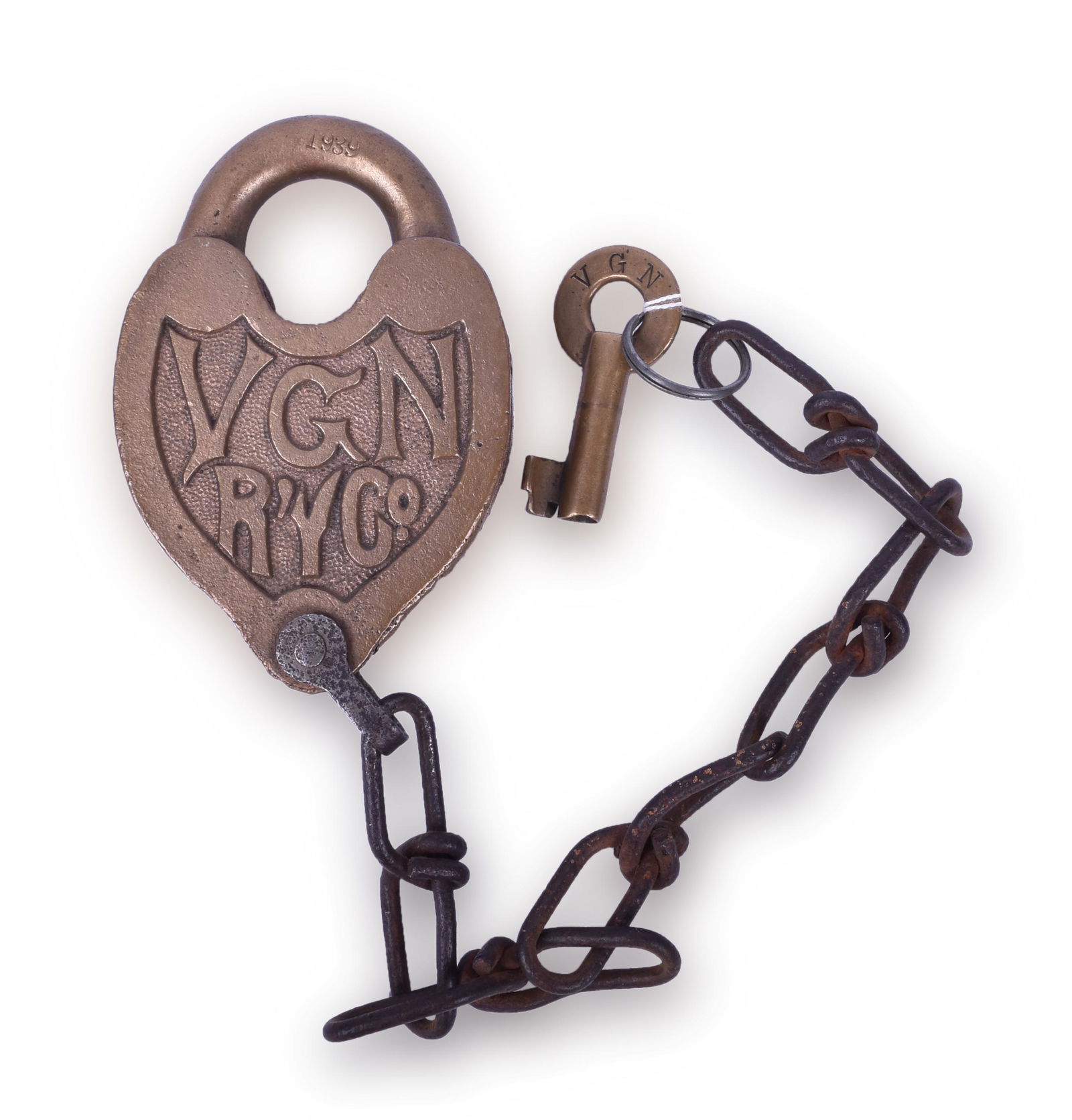 Virginian Railway Fancy Heart Shaped Brass Lock w/ Key (1 of 3)