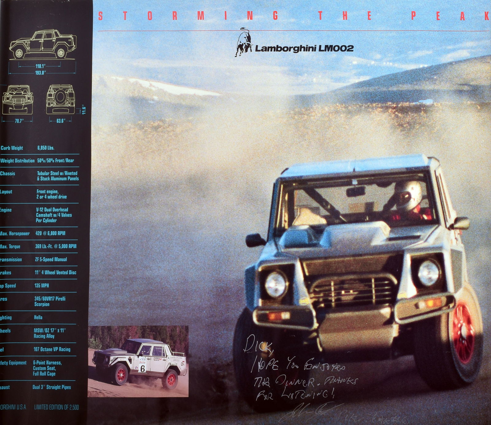 1992 Lamborghini LM002 Pikes Peak #6 Racing Poster - (1 of 3)