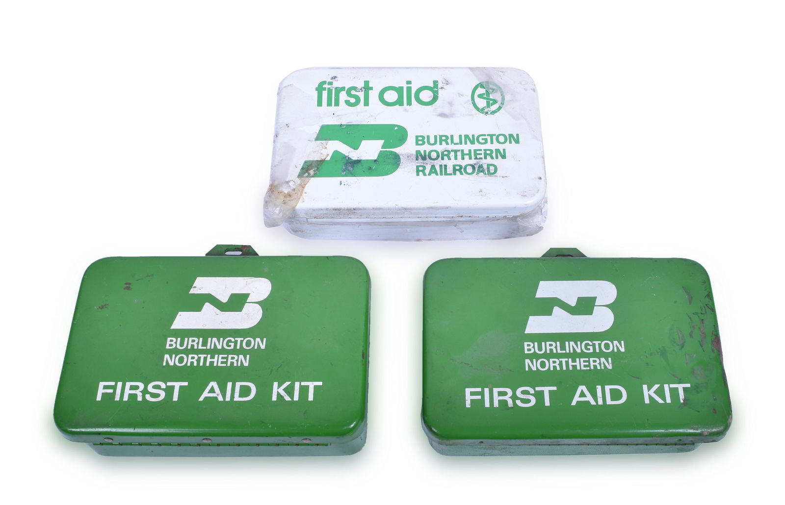 Three Burlington Northern Railroad Metal First Aid Kits (1 of 4)