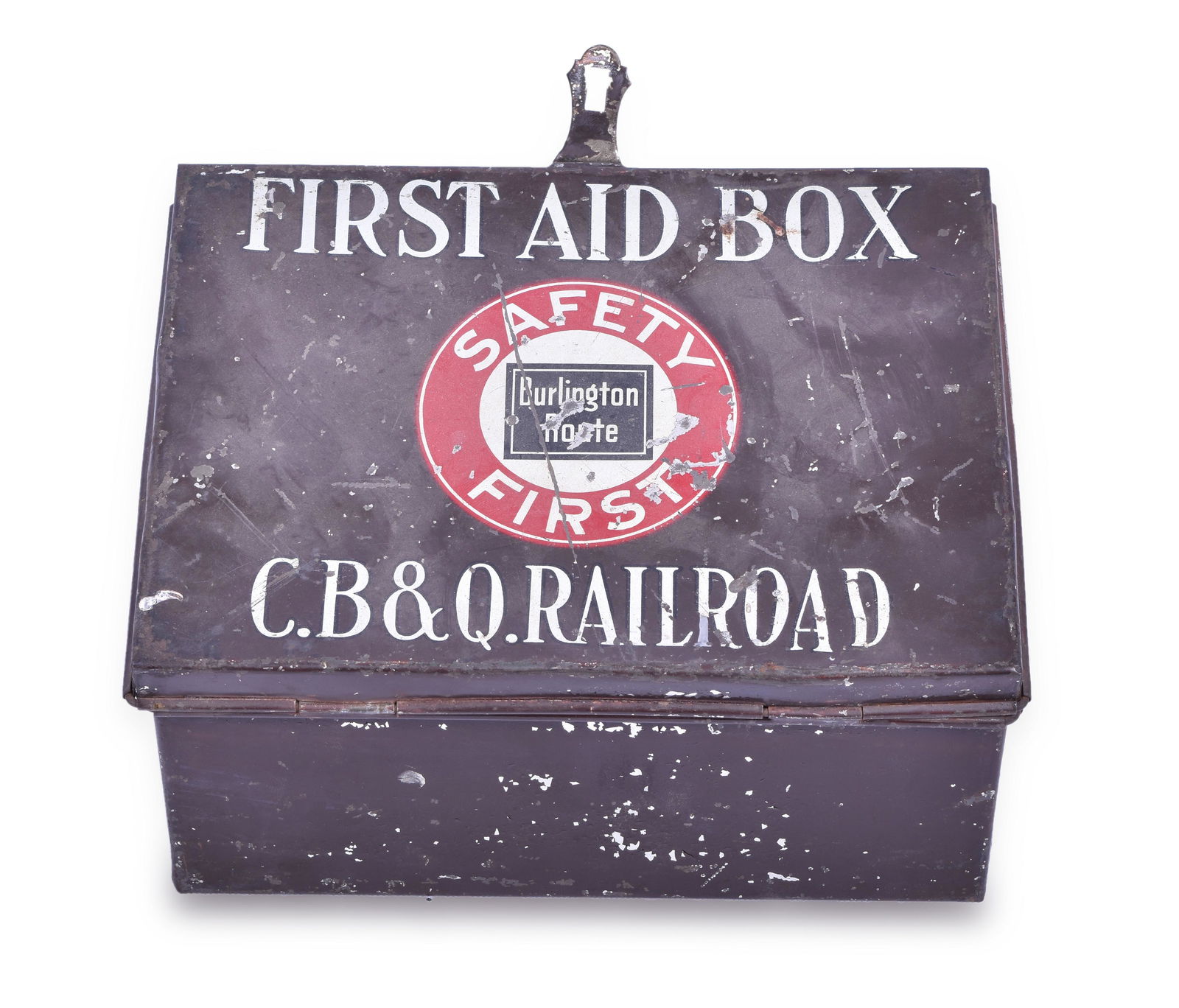 1920's / 30's Seabury & Johnson CB&Q / Burlington First: 1920's / 30's Seabury & Johnson CB&Q / Burlington First Aid Kit - Complete in Painted Box Nice Seabury & Johnson Burlington first aid kit in metal painted box. Patent dates on the items in the kit dat