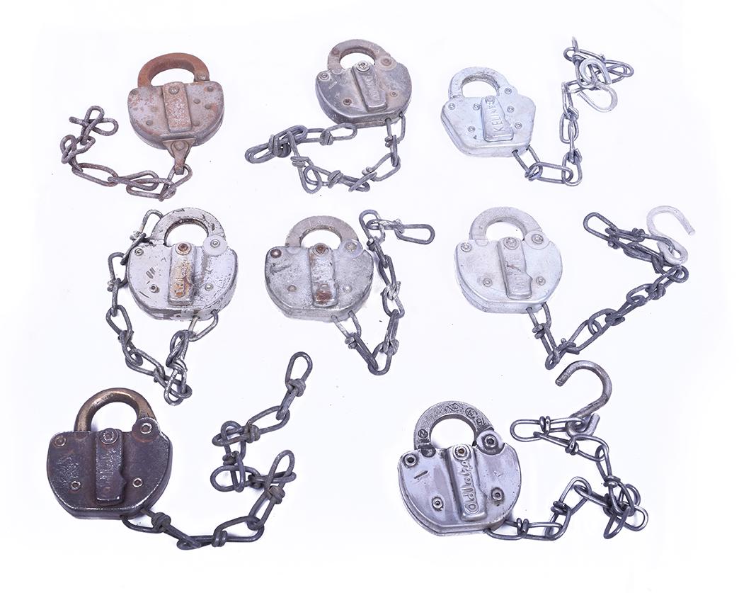 Eight Adlake and Keline Railroad Switch Locks (1 of 1)