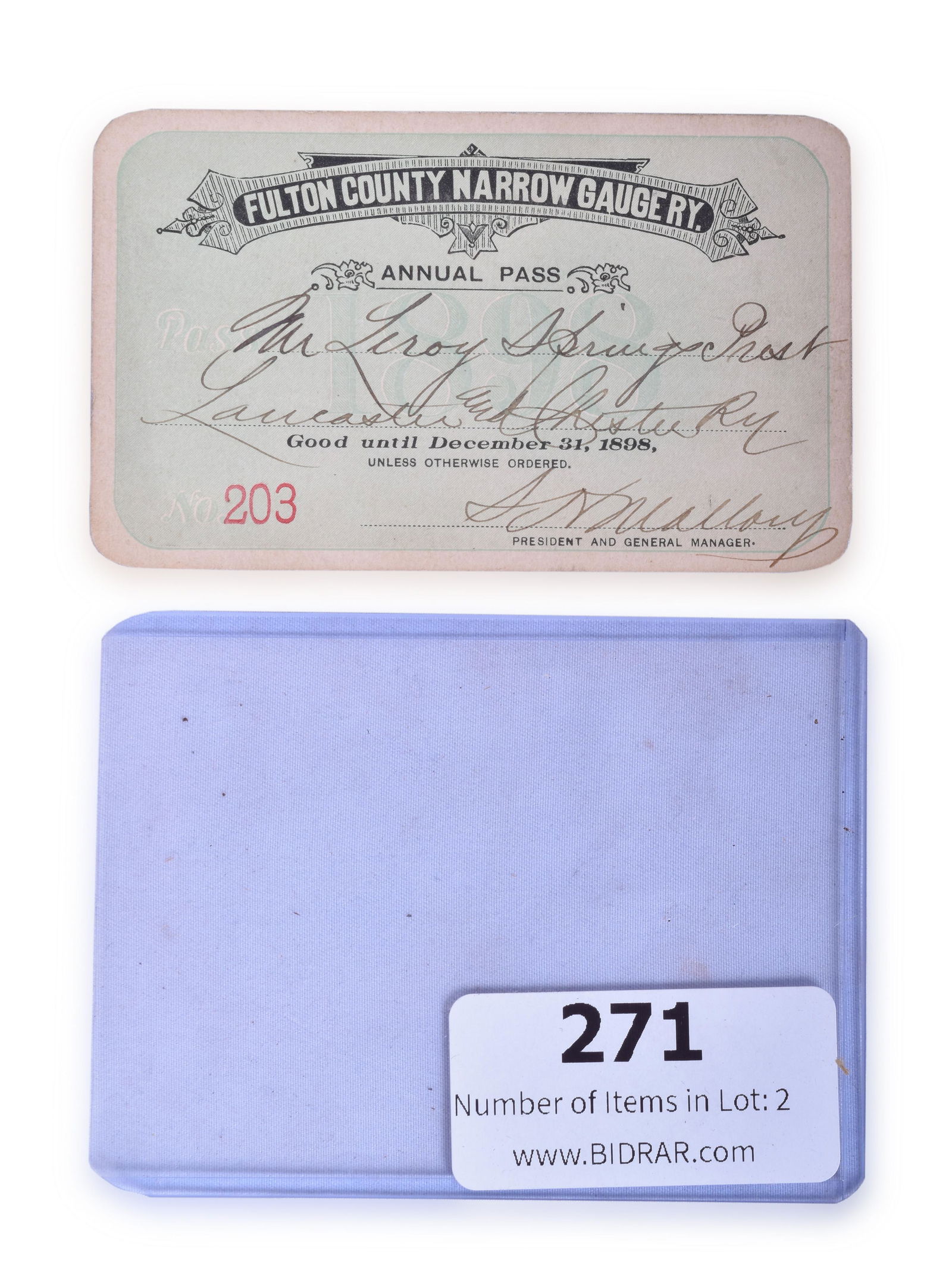 Fulton County Narrow Gauge Railway 1898 Annual Pass and (1 of 2)