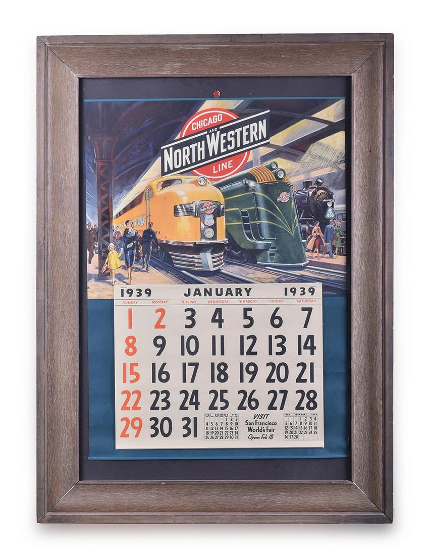 Chicago and Northwestern 1939 Framed Calendar - Very (1 of 3)