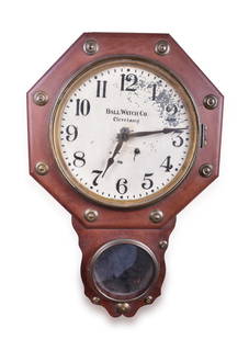 Seth Thomas / Ball Watch Cleveland Railroad Depot Clock: Seth Thomas / Ball Watch Cleveland Railroad Depot Clock Clock face reads "Ball Watch Co. Cleveland with Made by Seth Thomas in U.S.A." The clock measures approximately 26" x 17" The reverse of the clo